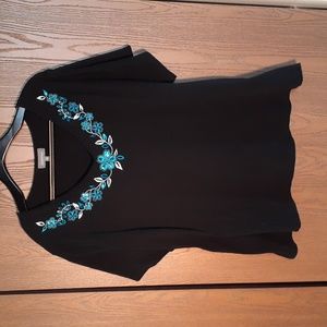 Essentials womens vintage black cotton top with gorgeous embroidery 3X